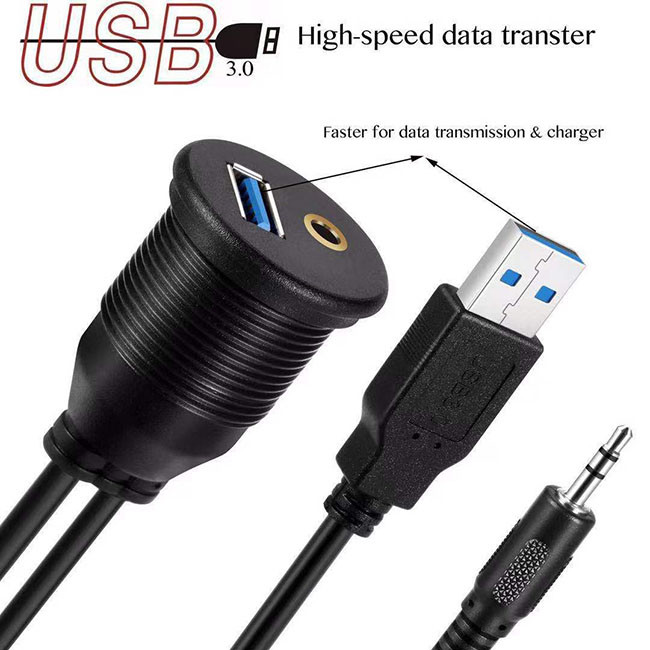 кабель 1m 2m USB3.0 до полудня AF+DC3.5 аудио для приборной панели мотоцикла