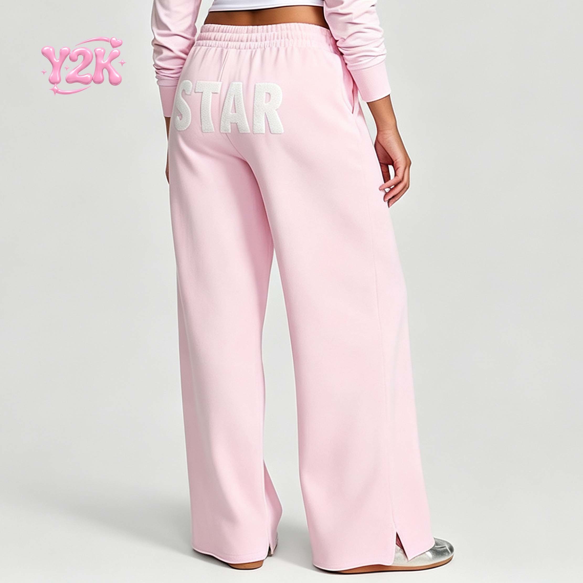 Custom Women's Drawstring Fleece Wide Leg Split Hem Sweatpants