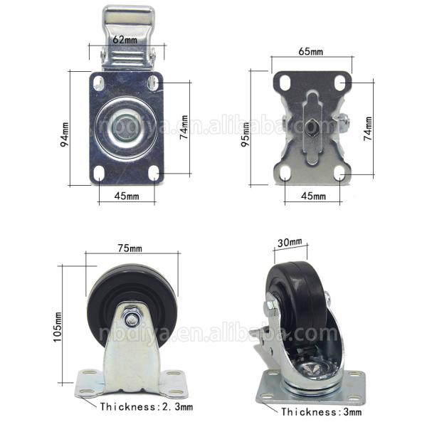 Рицинус тележки Тоте трубы промышленный катит материал полиуретана 2 до 5 дюйма