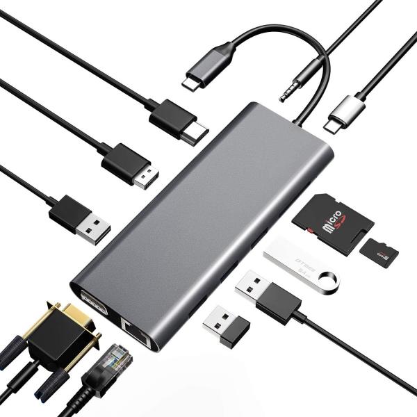 3 en 1 USB C à Displayport Hub avec 100W PD USB 3.0 DP 1.4 8K 60Hz 4K 144Hz Dock Hub Station d'accueil