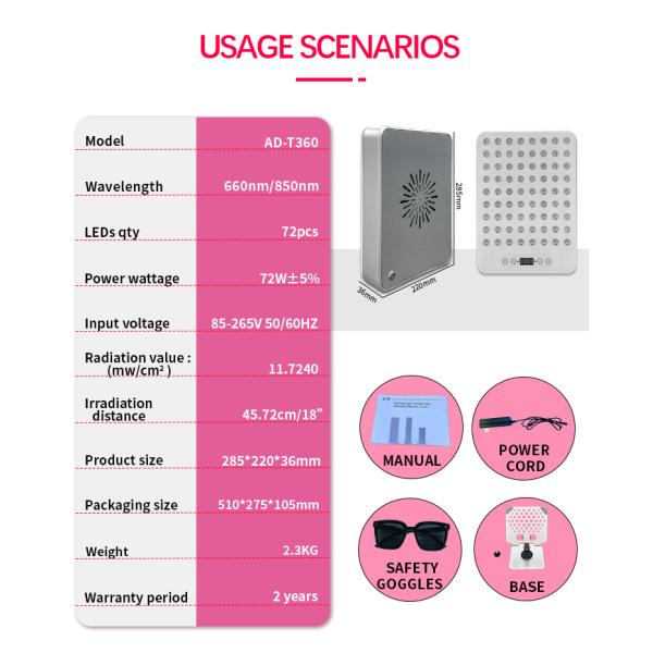 Panneau de luminothérapie rouge portable 360W 660nm 850nm pour usage domestique