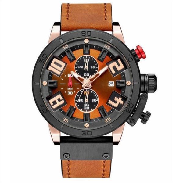 Mens Leather Strap Versatile Watches Pin Buckle Alloy Case Chronos Sport Watch