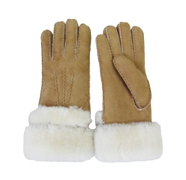 Wholesale high quality sheepskin lambskin gloves fur trim cuff shearling gloves for ladies