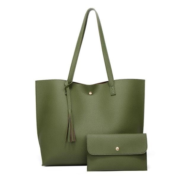 Large Women PU Tote Bag Tassels Leather Shoulder Handbags Fashion Ladies Purses Satchel Messenger Bags 2 In 1 Set