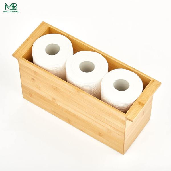 Bamboo Paper Towel Roll Storage Container Organizer for Bathroom