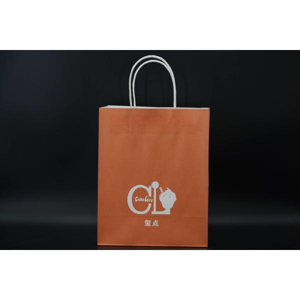 Custom Orange Eco Paper Bags With Handles Twisted Solid Plate Printing