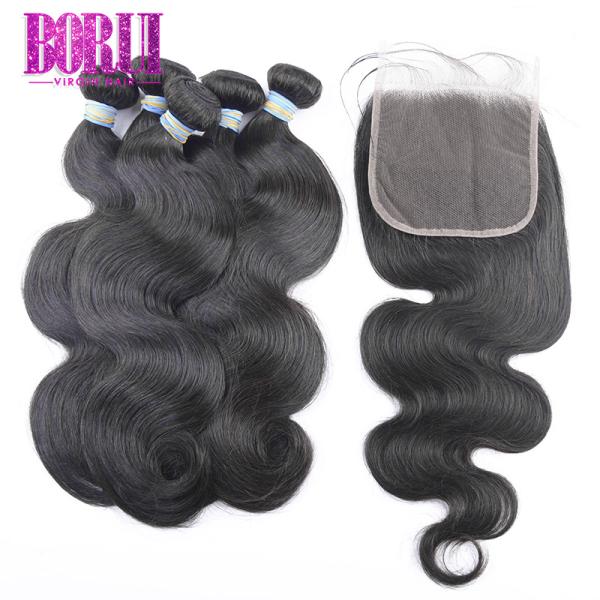 10A Grade Brazilian Virgin Human Hair With Lace Closure No Shedding BORUI