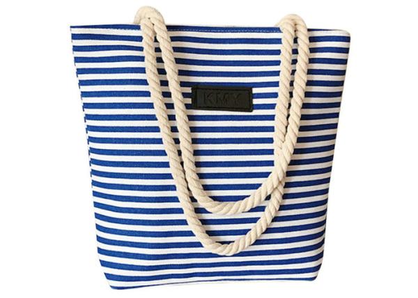 Sacos de compras da lona das mulheres azuis/vermelhos/preto listrado com punhos da corda