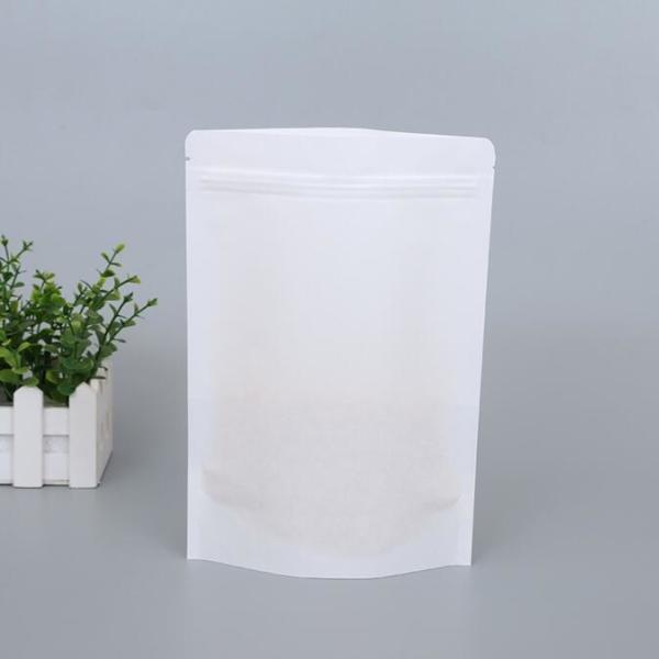Custom Food Packaging Bag Standup White Kraft Paper Zipper Bag with Window for Food Wholesale