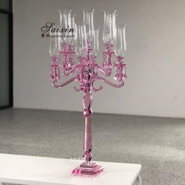 9 Arms 130cm Red Blue Hurricane Crystal Glass Candelabra Clear Wedding Table Centerpieces