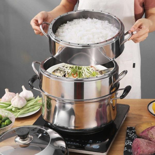 New Arrival Kitchen Industrial Steamer Pot Cookware Mutil Layer Stainless Steel Steamer Pot With SS Handle