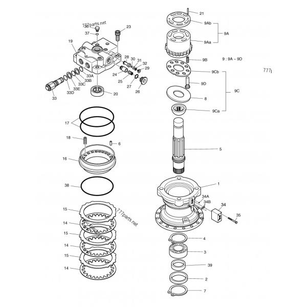 Уменьшение К9000938 404-00096Э К1002518Б качания коробки передач качания экскаватора ДХ300-7
