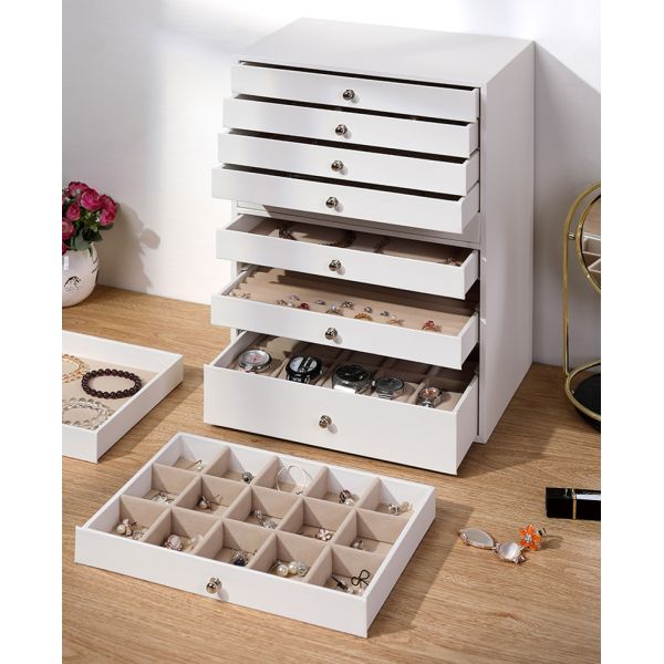 Custom PU Leather Jewelry Organizer Large 10 Layer Jewellery Storage Tray With Drawer