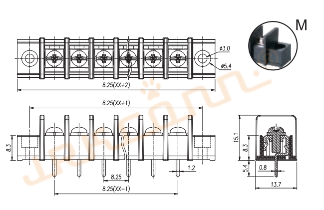 20A Rated Current Barrier Terminal Block with PA66 Housing and 8.25mm Pitch for Secure Power Connections