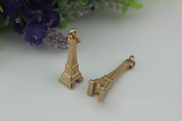 Luggage hardware accessories Paris Tower shape 50mm length gold pendant metal buckle zipper tag