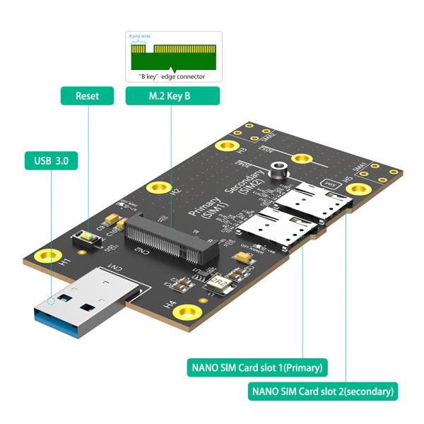NGFF(M.2)  to USB 3.0 Adapter with Dual  NANO SIM Card Slot for 3G/4G/5G Module