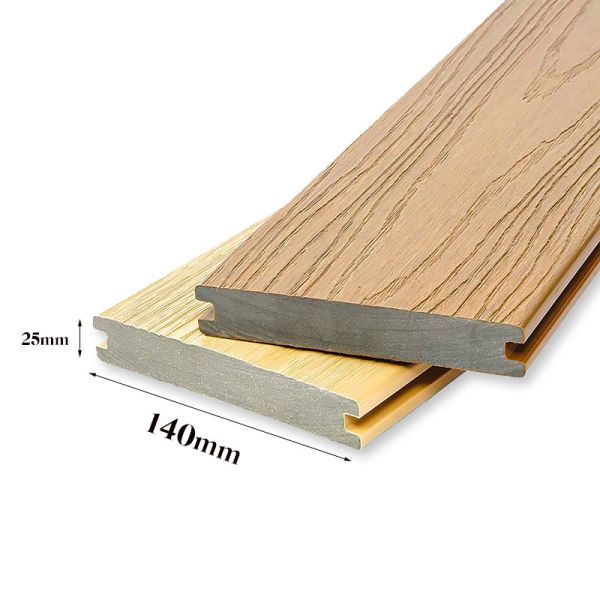 140x25mm WPC Solid Decking 3D Embossed Durable Weather Resistant Outdoor Flooring