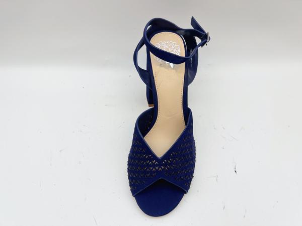 Square Toe High Heel Sandals Navy Soft Nubuck Genuine Leather Sandals For Ladies