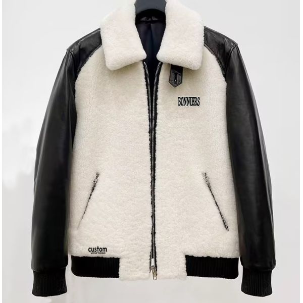 Custom Shearling Leather Varsity Men'S Jacket Collared Sherpa Fleece Stand Casual Letterman Winter Clothes for Men