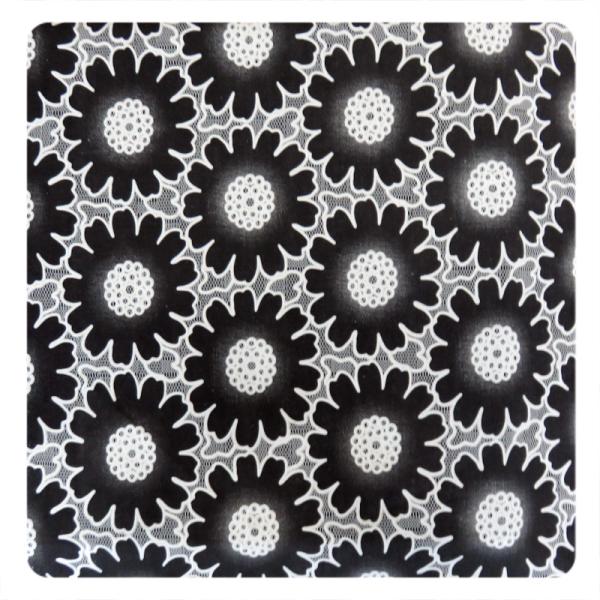 Fashion Big Black Floral Cotton Lace Fabric , 50% Cotton 50% Polyester