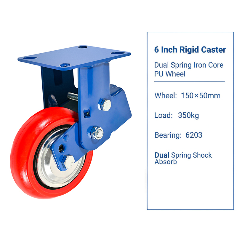 Dual-spring shock-absorbing rigid caster with 6 PU iron wheel heavy appliances  laundry equipment