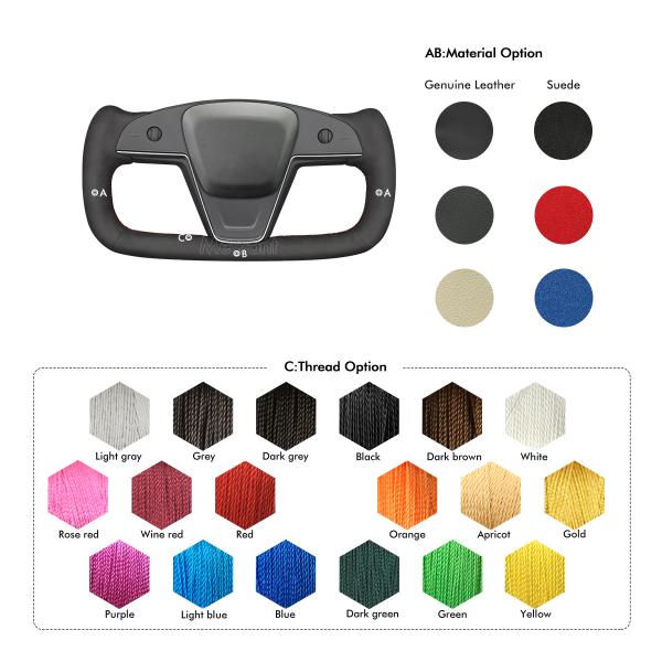 Customized Available Durable Soft Athsuede Hand Sewing Steering Wheel Cover Wrap for for Tesla Model S X 2022-2023