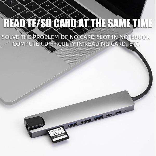 3840*2160 30HZ 8 In 1 USB C HUBs For Macbook Pro PD Charge 8 Ports Dock Station 10Gbps