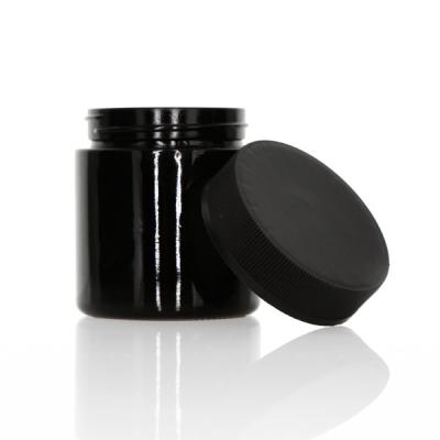 Frascos de vidro preto transparente resistente a crianças de 3 onças por atacado Frasco de flores de boca larga de 3 onças resistente a crianças de 3,5 g redondo personalizado