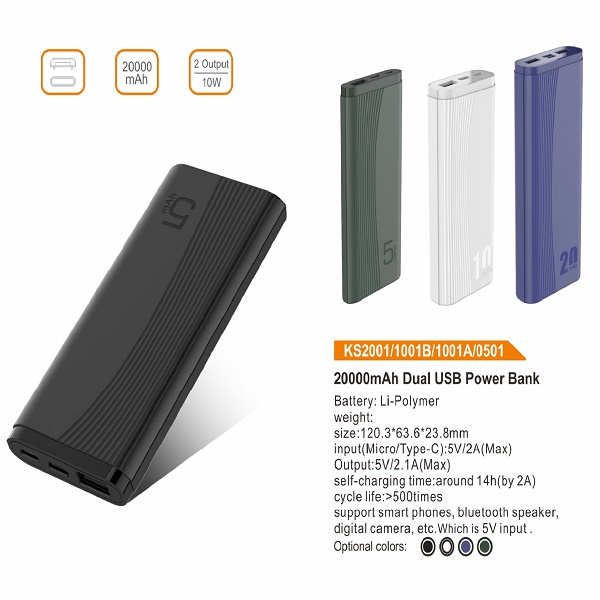 152mm Dual USB Power Bank 20000mah Portable Charger Fast Charging