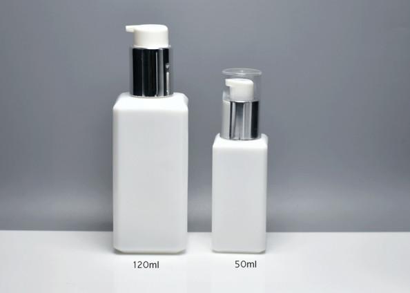 Milk White 50ml 120ml Square Opauqe White Glass Bottles With Lotion Pump, Glass Primary Bottles For Skincare Products