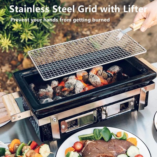 Ceramic Charcoal BBQ Grill Hibachi Grill Rectangle In Black Color