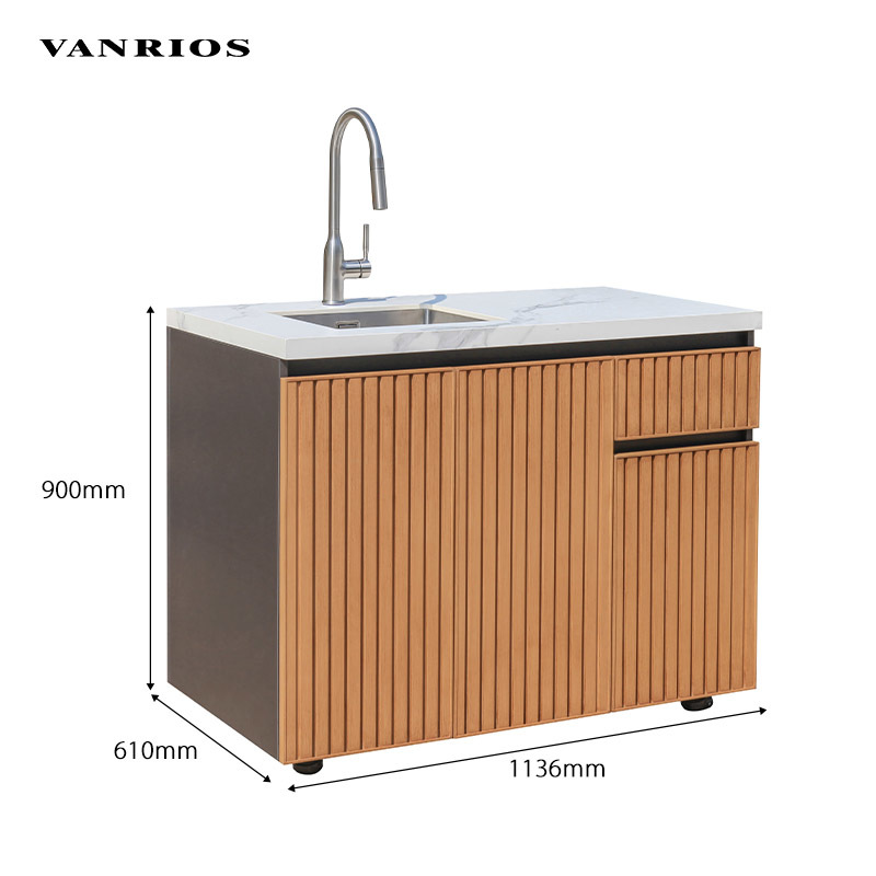 Hand Brushed Aluminum Outdoor Kitchen Cabinet With Rock Plate Surface