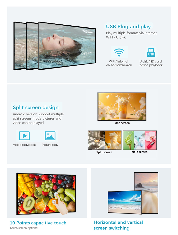 32/43/55 Inch Wall Mounted Digital Signage Display 2K/4K Flat Panel LCD Digital Menu Boards