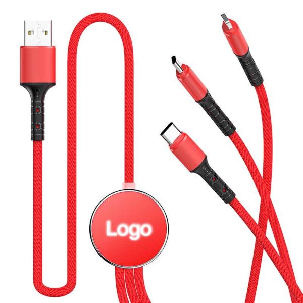 Fast Chargre OD 3mm Fabric Braided USB Cable 3 In 1 Promotional Gifts