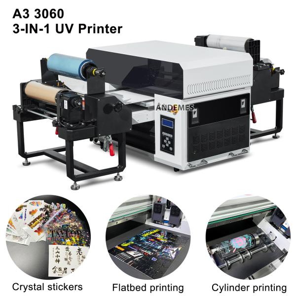 Máquina de impressão de adesivos UV tamanho 3060 Impressora DTF UV com verniz e duas cabeças XP600