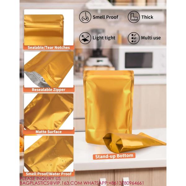 Golden Resealable Stand Up Bags,Smell Proof Pouch Sealable Foil Pouch Bags For Packaging
