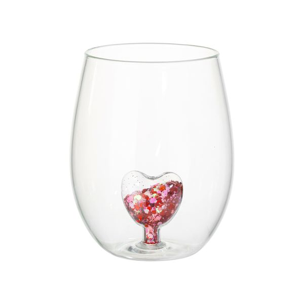 500ML Capacity Egg Shape Glass Water Tumbler Drinking Cup With Sequins And Glitter