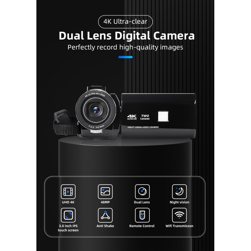 OEM/ODM 4k Dual Lens Digital Video Camera 48mp Camcorder for Youtube Vlogging with Wifi Digital Camera Recorder