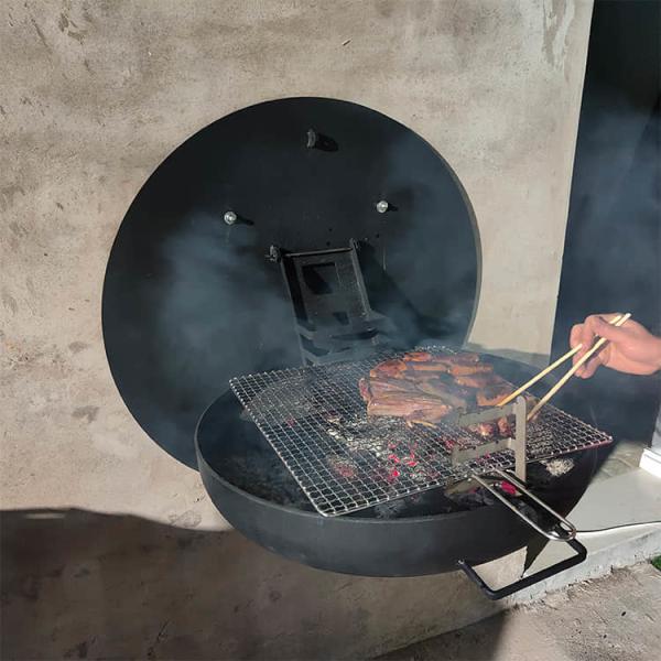 Rustic 80cm Wood Burning Fire Pits Wall Mounted Barbecue Grill Corten Steel Wall Hanging Grill