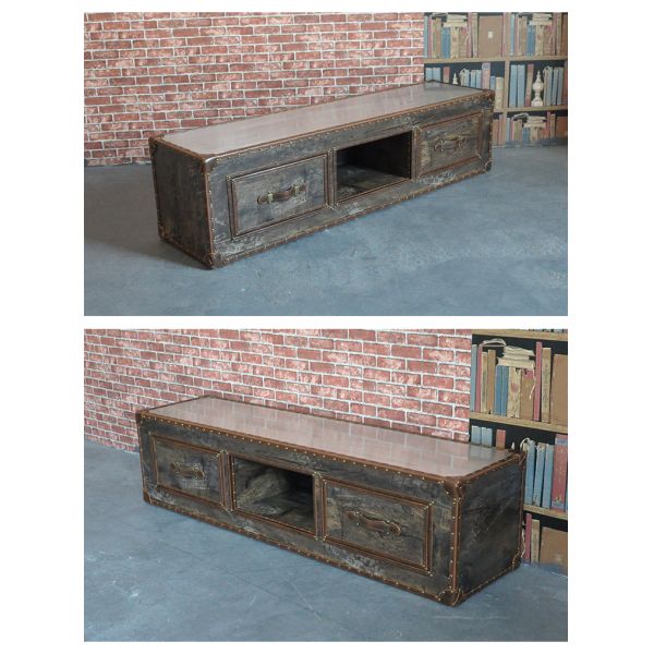 Nidea #8604 Retro Industrial Wood TV Stand with Vintage Design 2 Drawers Handmade & Durable