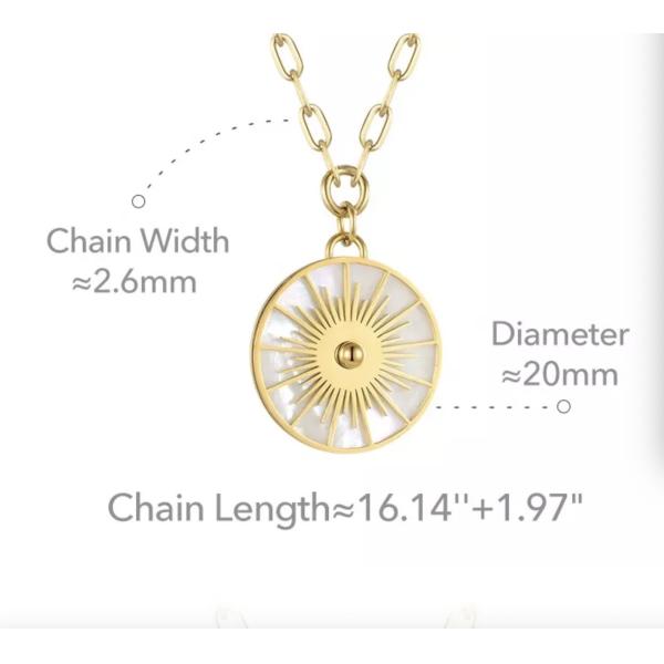 White Fritillary Sun Pendant Necklace Gold Stainless Steel Necklace