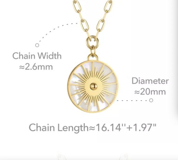 White Fritillary Sun Pendant Necklace Gold Stainless Steel Necklace
