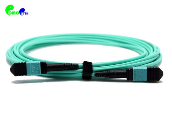 OM3 12F MPO Trunk Cable Senko MPO female to MPO female 50 / 125um 3.0mm 5m LSZH Aque Low Insertion Loss