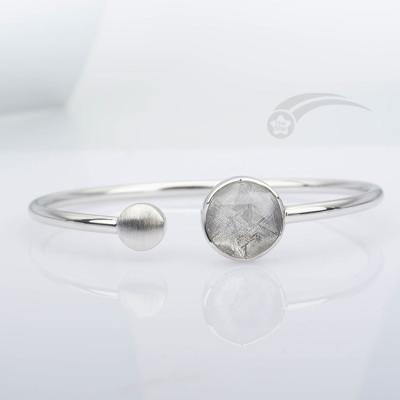 925 Sterling Silver Real Meteorite Bracelet Bangle Star Of David 12mm Adjustable