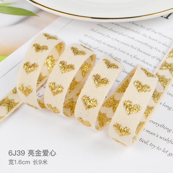 16mm*9m Heart Pattern Jacquard Cotton Ribbon For Clothing Accessories