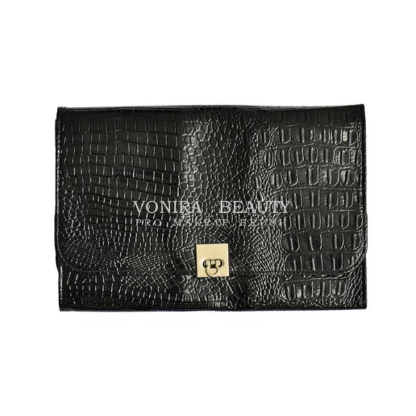 Vintage Leather Makeup Brush Roll Up Pouch Pen Pencil Case Cosmetic Bag Black
