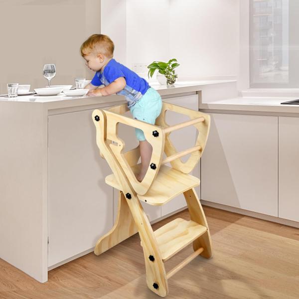 Printing Silk-Screen Printing/Burned Wooden Baby Adjustable Height Kitchen Step Stool with Safety Rails