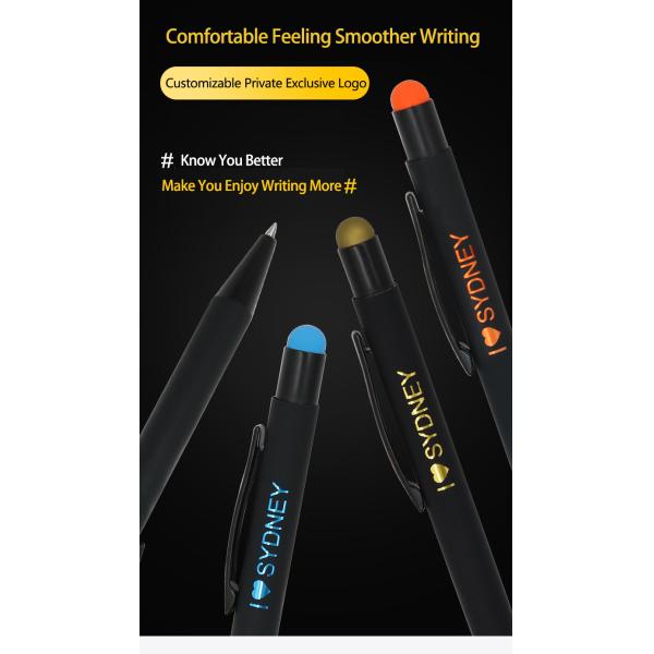 En gros Logo personnalisé stylo à écran tactile en métal stylo à bille en caoutchouc doux