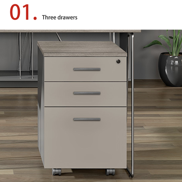 Low cabinet, office storage cabinet, melamine board, three drawer cabinet with wheels, key lock setting