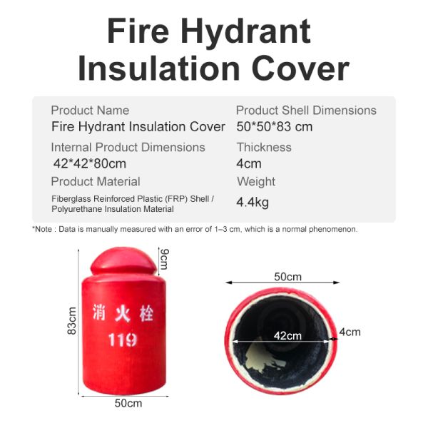 4cm Thick Fire Hydrant Insulation Cover, Fiberglass Outer Shell with Polyurethane Thermal Insulation Material, Waterproof Freeze Proof Fire Hydrant Protective Cover, 50*50*83cm Outdoor Fire Safety Ant